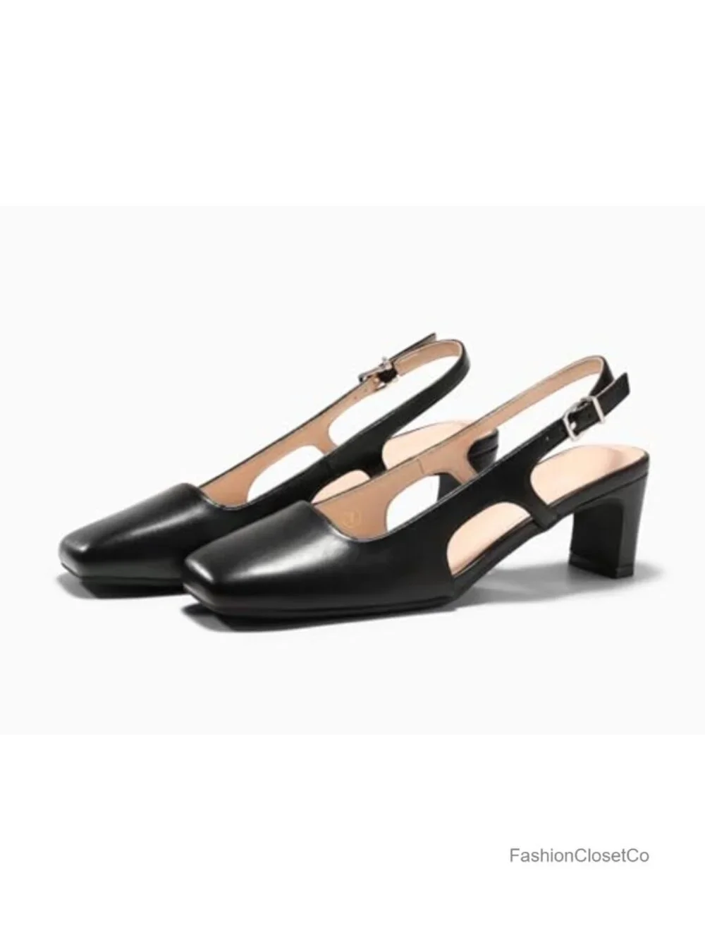 Women's Slingback Chunky Low Heels Closed Square Toe Pumps Dress Shoes Faux